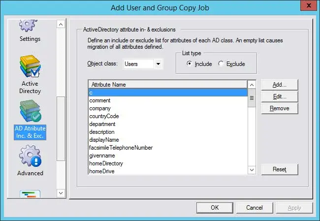 CopyRight2 Active Directory Attribute Settings