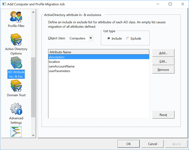 Active Directory computer attributes.