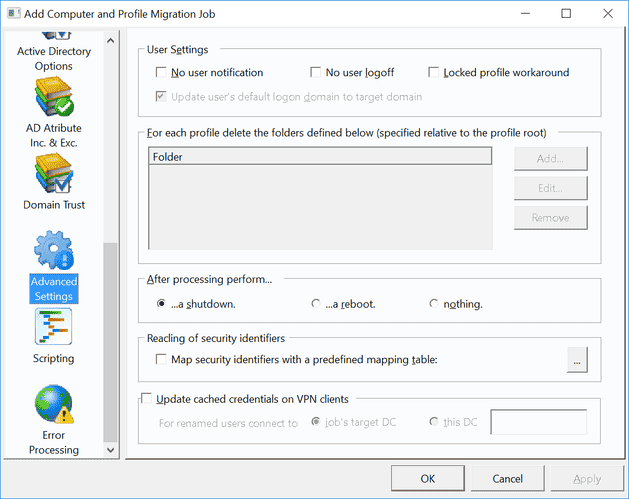 Advanced Computer and Profile Migration Settings.