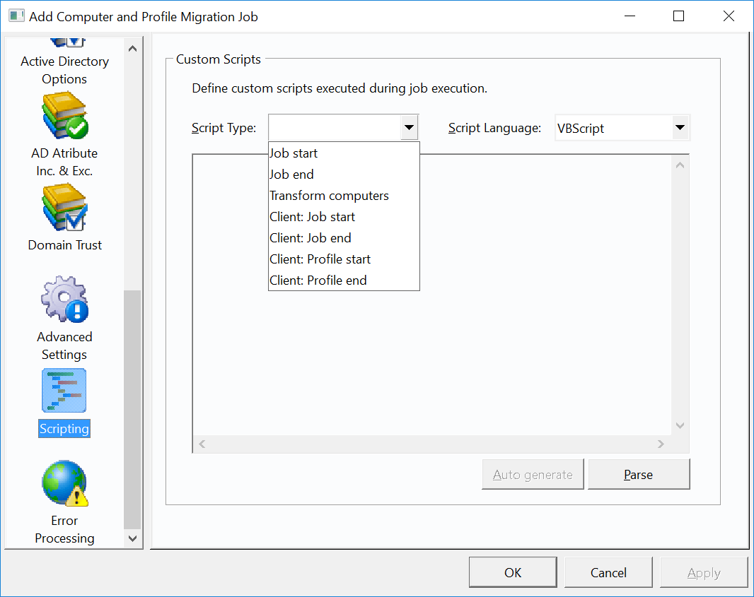 Scripting for user profile migration.