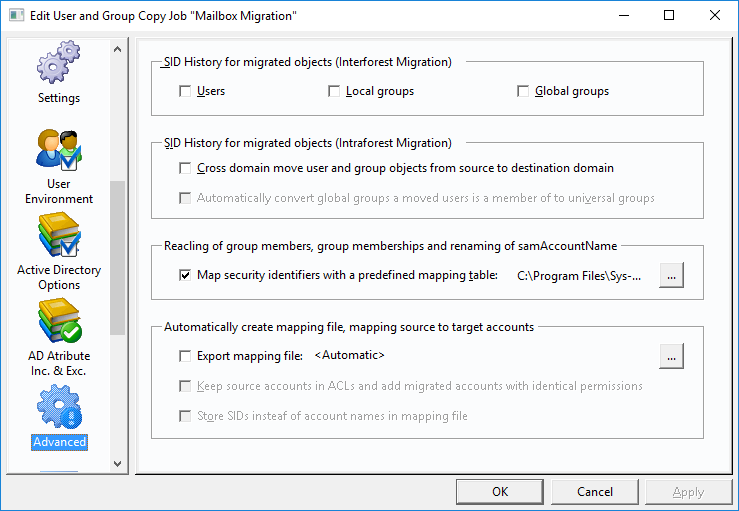 User and Group Migration - Advanced Options