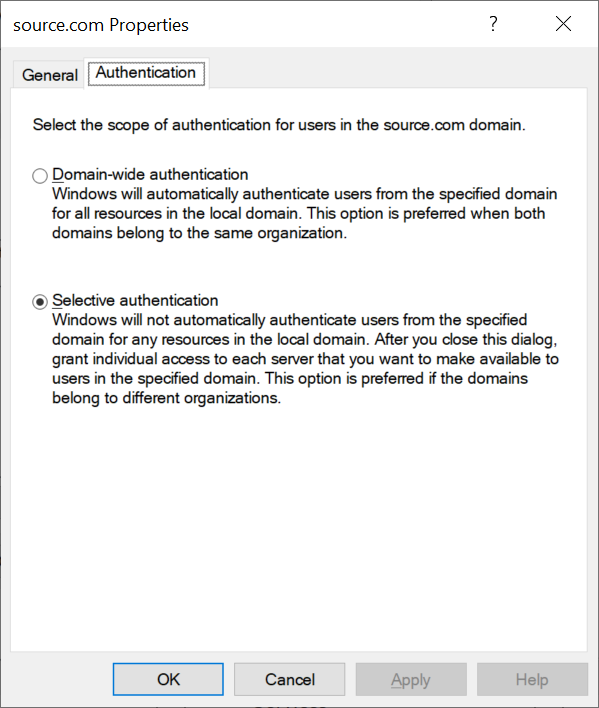 Selective Authentication for Domain Trust